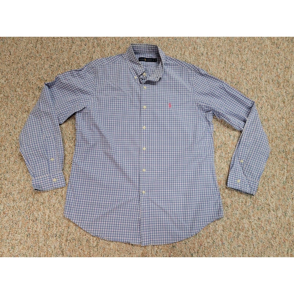 Ralph Lauren Shirt Mens Large Blue Plaid Long Sleeve Button‎ Down Preppy Pony